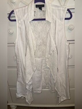INC International Concepts White Lace-Back Sleeveless Drape Vest Sz Large NWOT